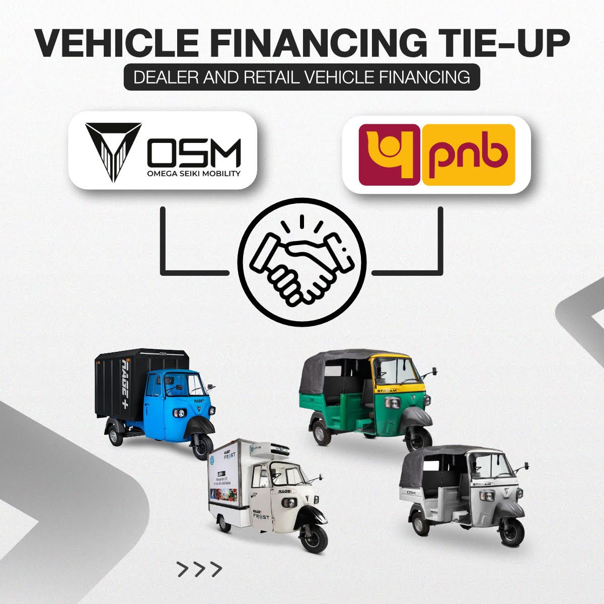 Omega Seiki Mobility has signed MoU with Punjab National Bank to expand financing options Tie-up for Dealers and Retail vehicle financing