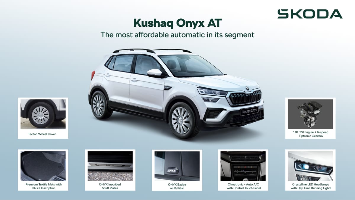 Škoda Auto India equips the Kushaq Onyx with an automatic transmission